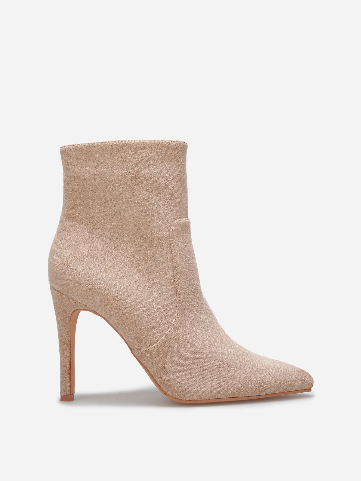 Bottines pointues en suédine à talon aiguille- Taupe