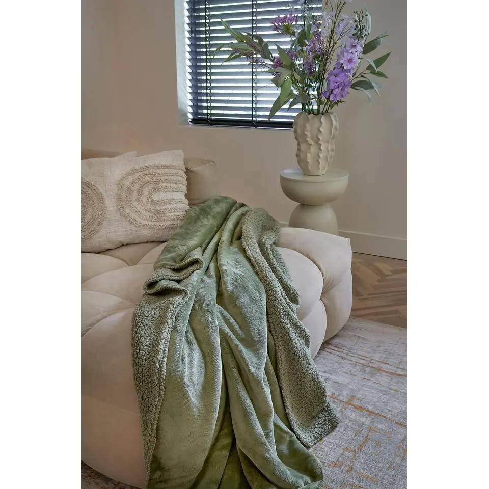Mica Decorations Bronte Fleece Plaid - L200 x B150 cm - Lichtgroen
