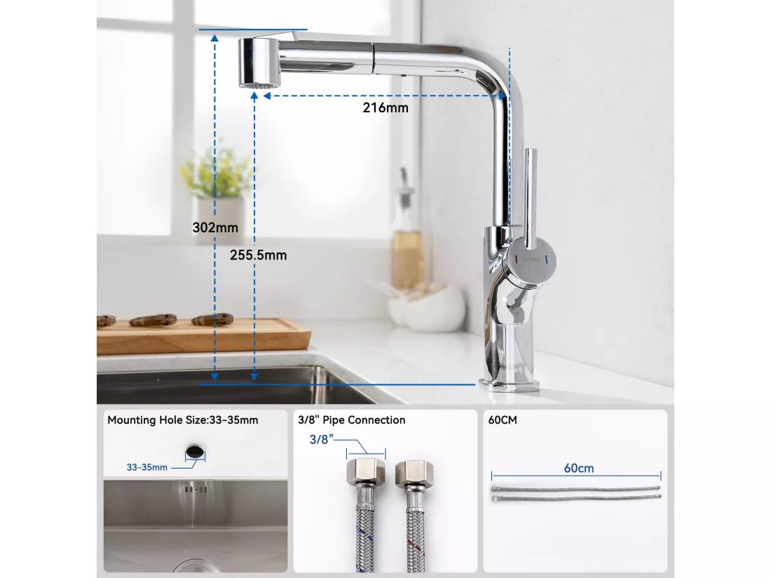 Mitigeur de Cuisine Douchette, Lonheo Max Robinetterie Cuisine Extractible, Mitigeur Evier Cuisine Rotatif à 360°, 2 Modes de Pulvérisation,EU Modèle