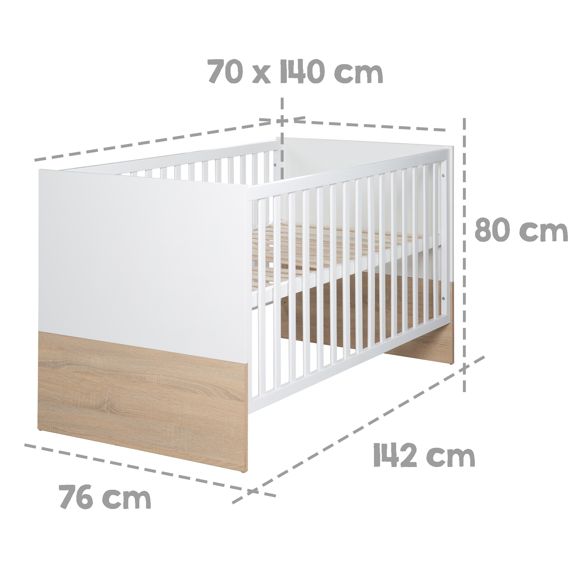 roba Kinderzimmerset 'Gabriella', 3tlg, bicolor, inkl. Bett ca. 70x140cm, Wickelkommode mit 3 Schubladen, Schrank 3-türig