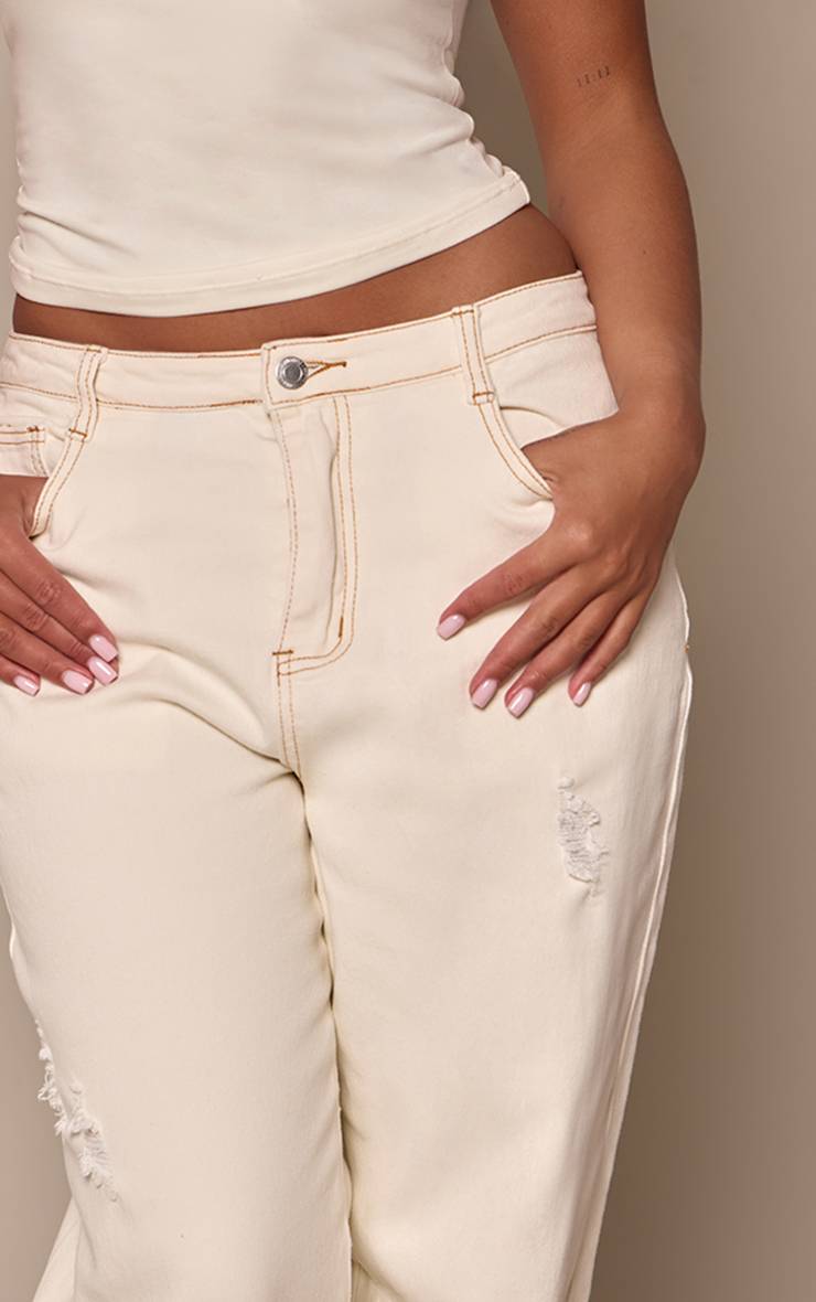 Ecru Jean Large À Jambes Évasées En Denim Délavé Extensible Sculptant