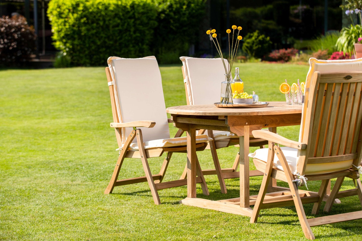 Teakhouten tuinmeubelset met kussens, groen/donkergroen, premium