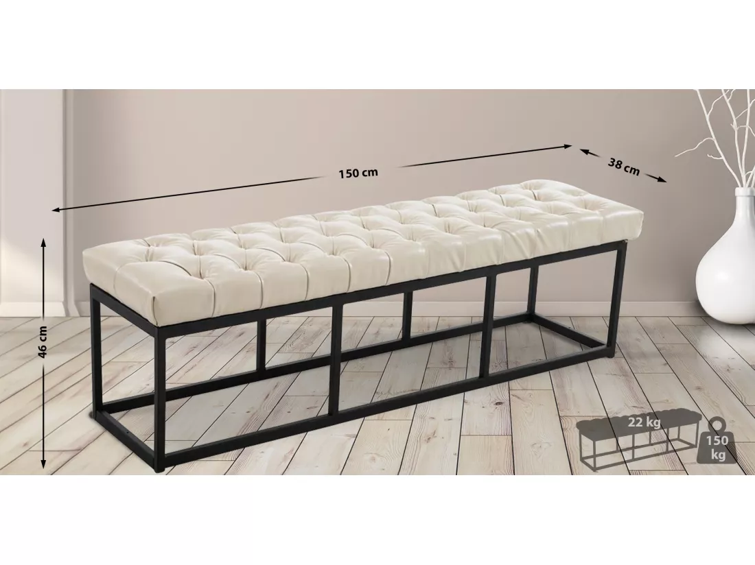 Banquette - Similicuir & Métal noir mat - Crème - Amun