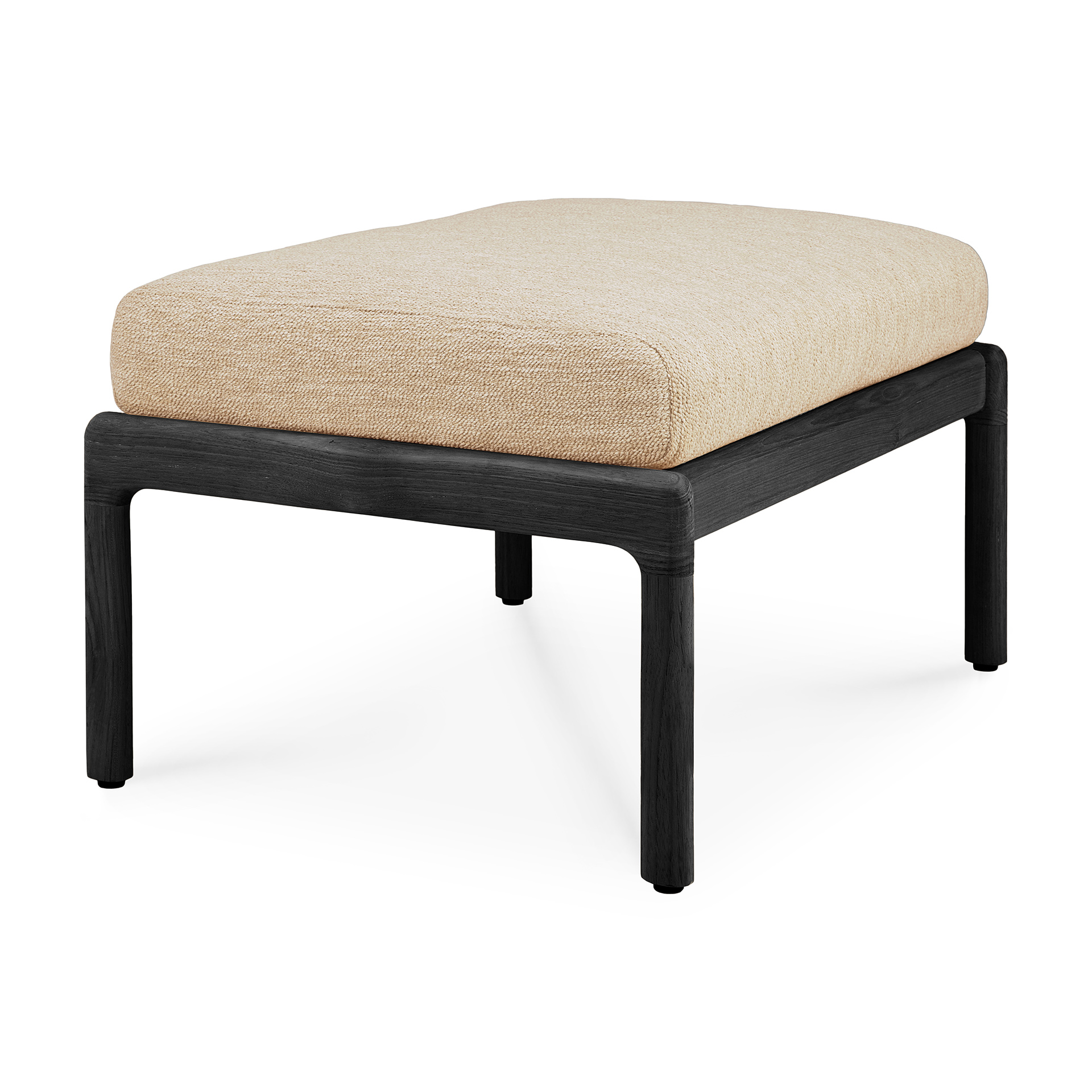 Teak Jack footstool - zwart - compleet - naturel kussen