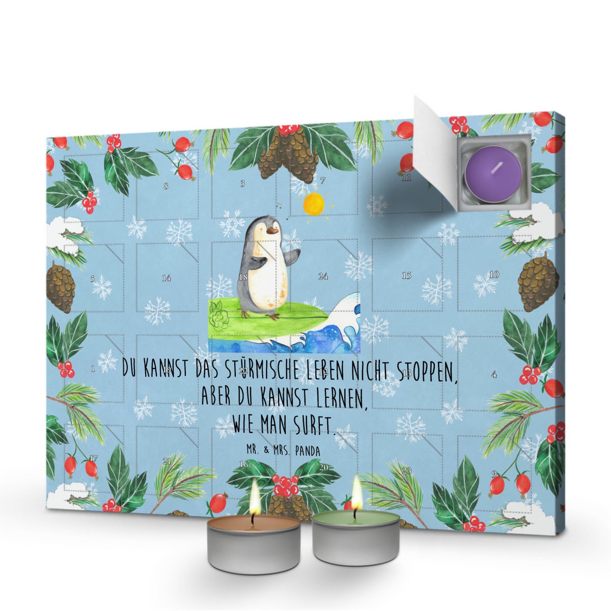 Mr. & Mrs. Panda Geurkaars Adventskalender Penguin Surfer - Pastelblauw