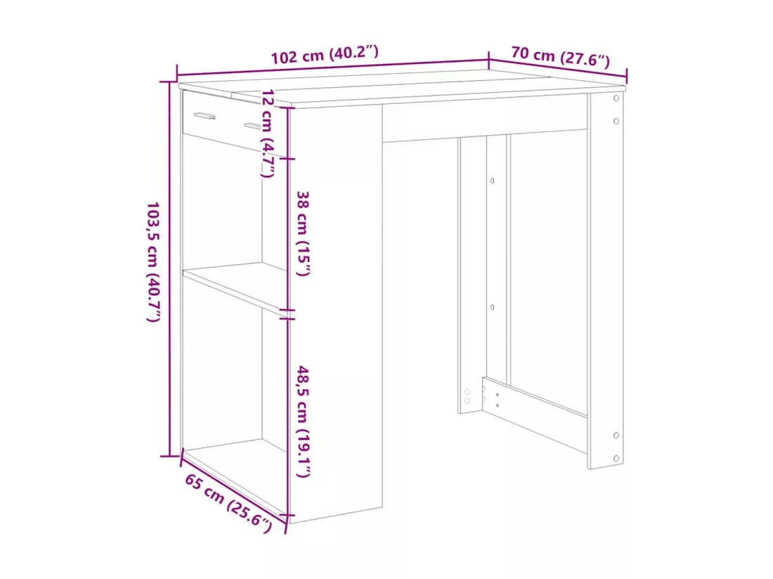 Table de bar noir 102x70x103,5 cm bois d'ingénierie