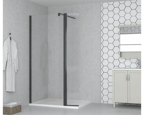 form&style Walk In MODENA 100 x 195 cm Profiel zwart mat Helder glas vuilafstotende glascoating