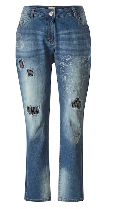Boyfriend-Jeans, Glitzer Totenköpfe, Destroy-Effekte, 5-Pocket