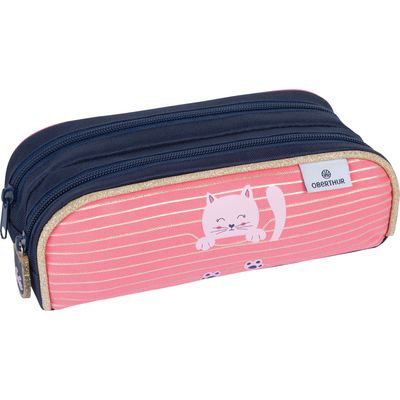 Trousse Chaton - 2 compartiments - corail et marine - Oberthur
