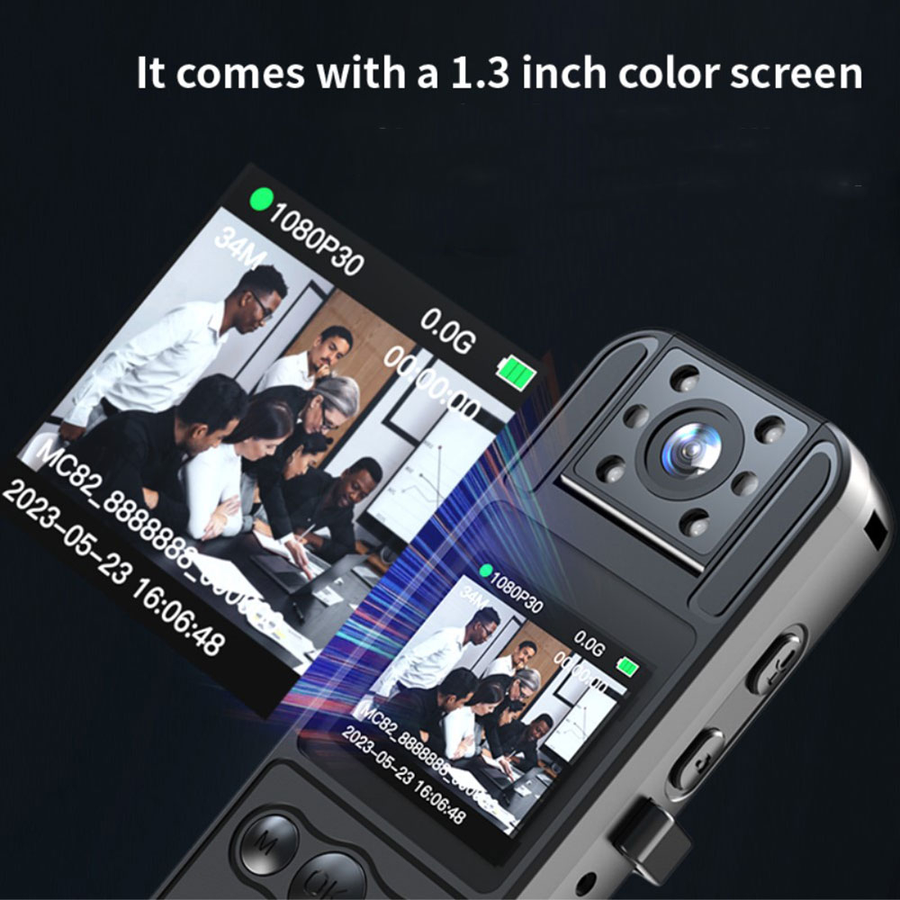 Mini FullHD 1080p Kamera Bodycam mit Sprachaufzeichnung / Nachtsicht / MicroSD Slot / 180° Blickwinkel und Clip-Halter - Schwarz