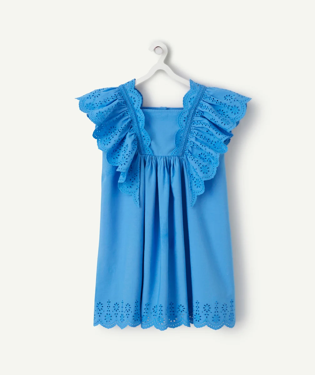 robe manches courtes fille bleue à volants