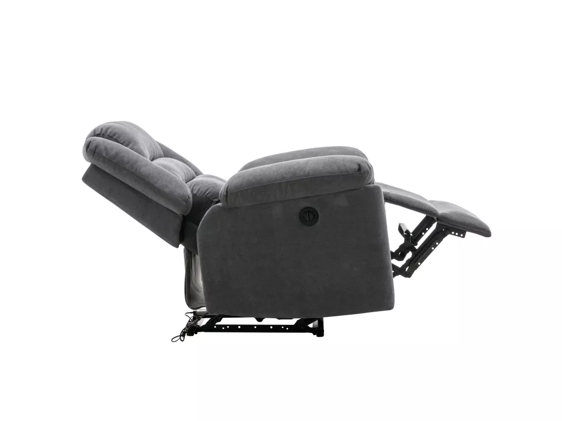 Canapé 3 places et fauteuil relax électrique en tissu gris BUROLO