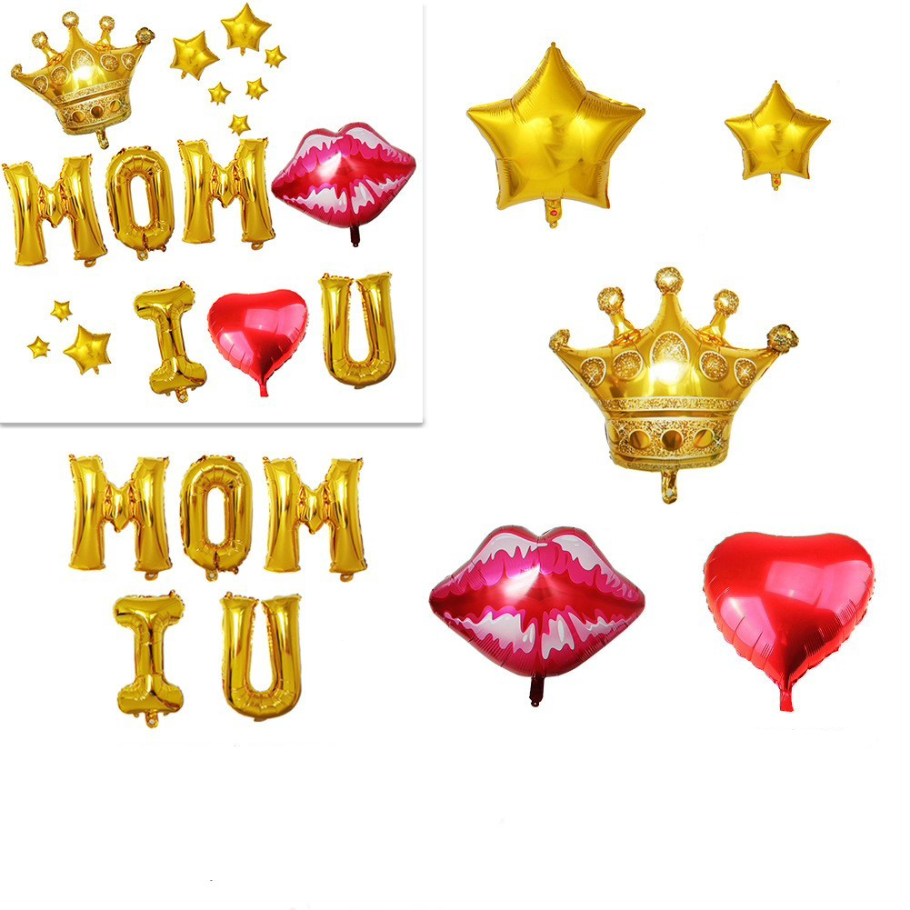(19-tlg. Set) Deko Ballons Muttertag Folien Luftballon - I Love You Mom / Herz / Krone