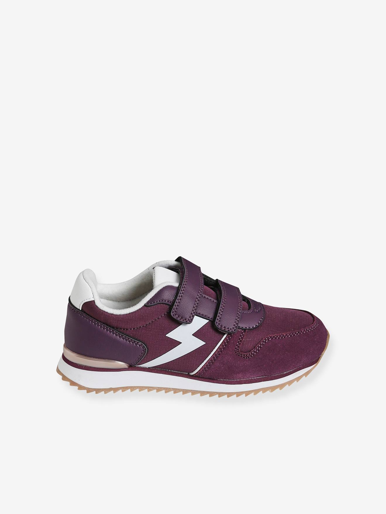 Tênis de corrida lisos, vermelho escuro, para meninas, com fecho de velcro.