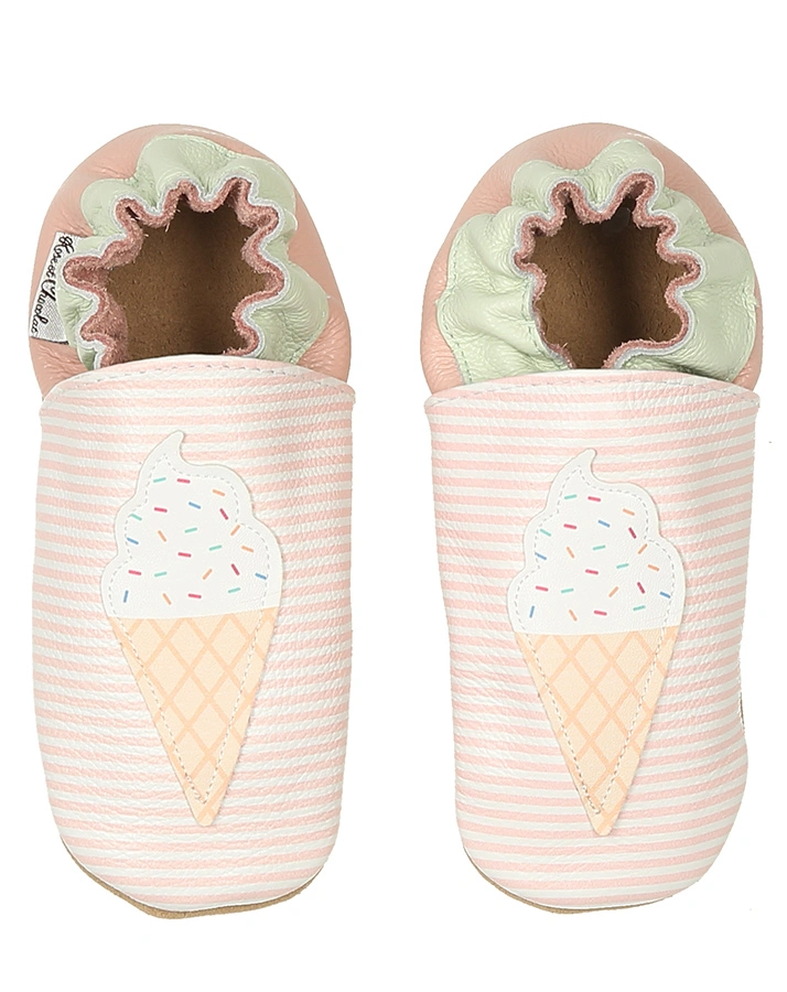 Krabbelschuhe ICE CREAM gestreift  in rosa