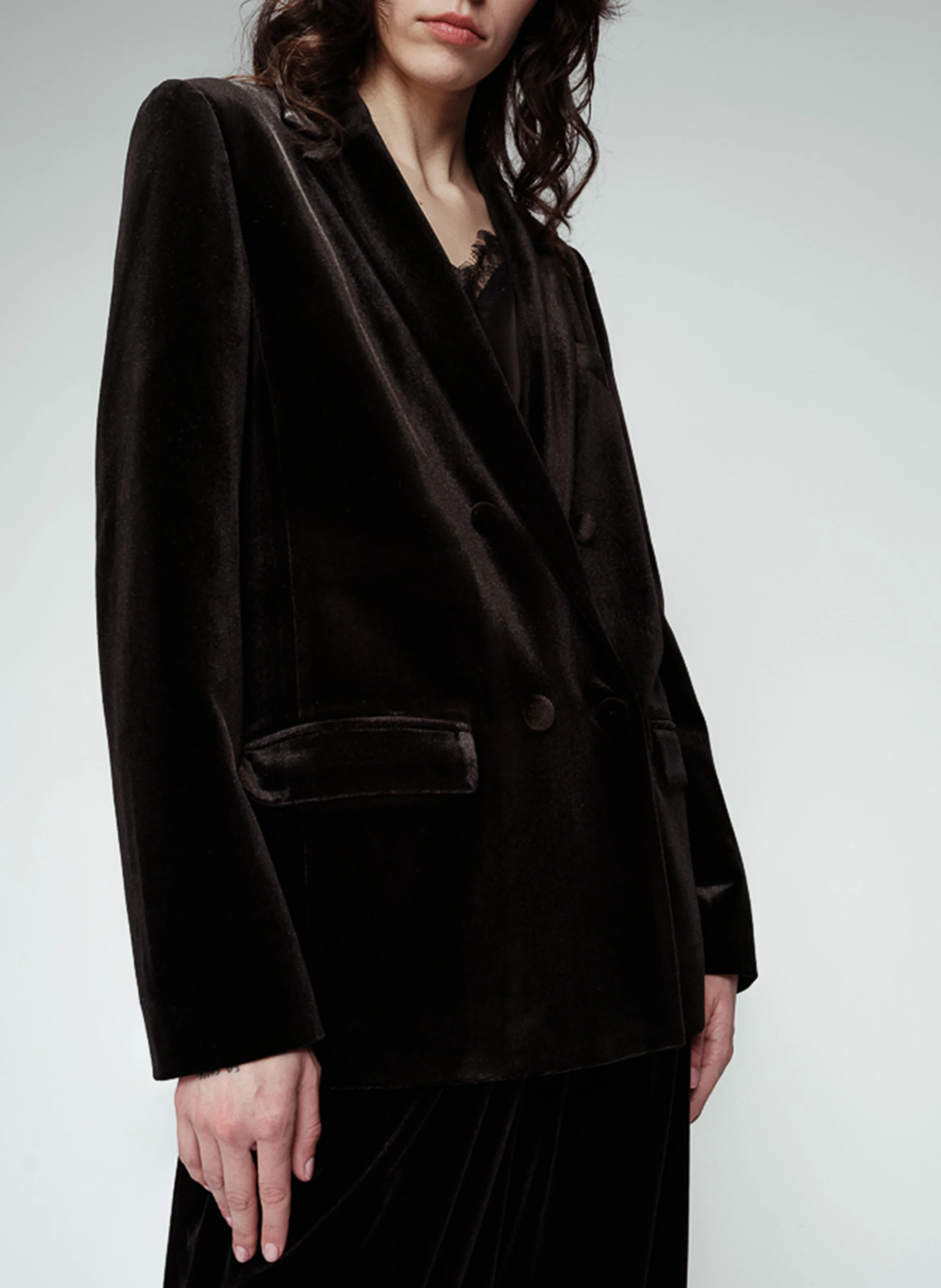ODILE - Veste tailleur aspect velours | Noir