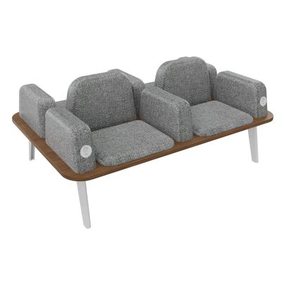 Banquette ILO - 4 places L172xP114cm - blanc - structure noyer - tissu gris chiné