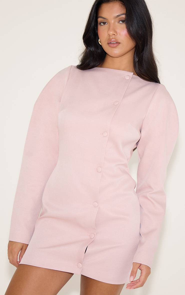 Rose Pâle Robe Mini Tissée À Encolure Bardot Avec Détails Boutonnés