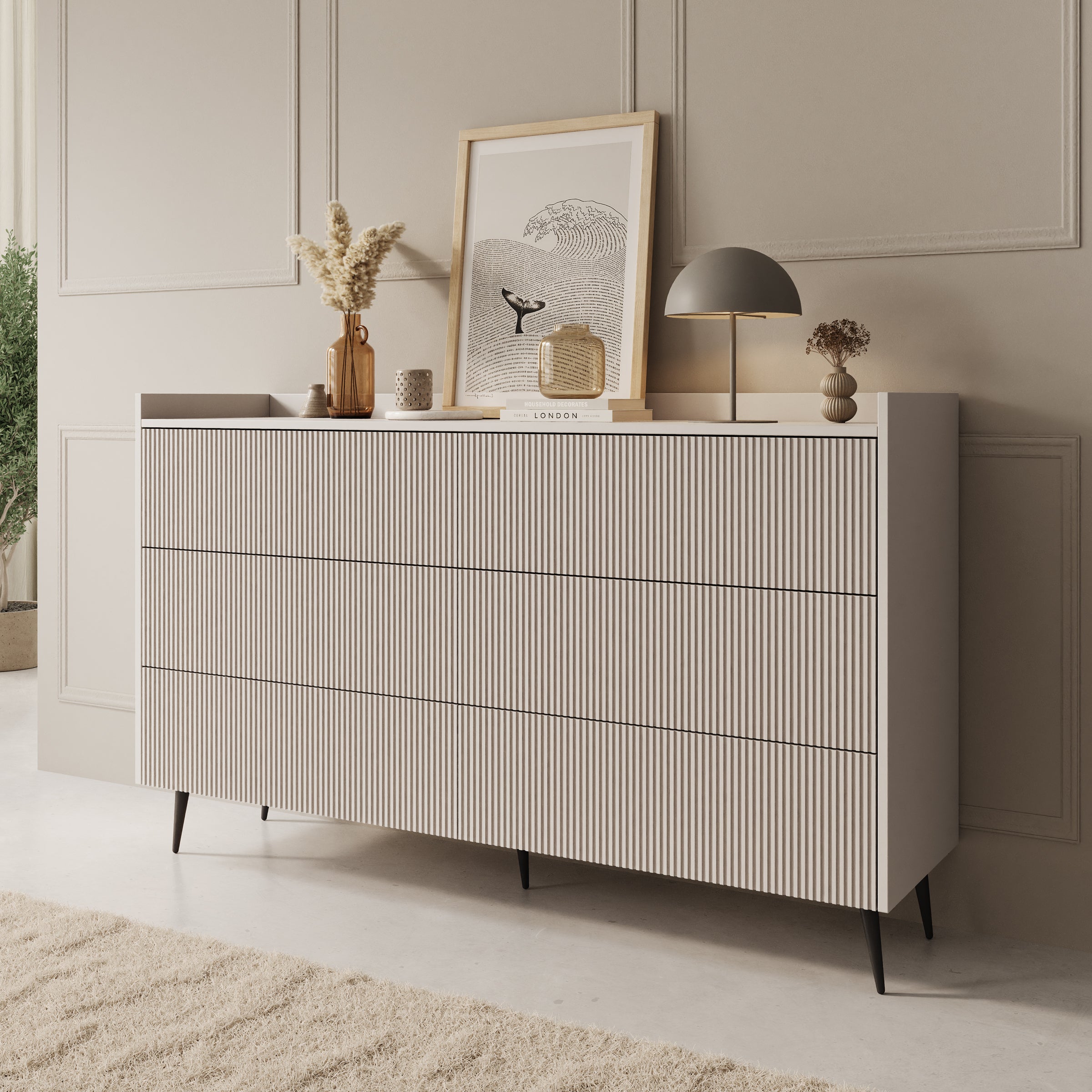 Asty - Ladekast met 6 lades - Beige - 150x41x92 cm