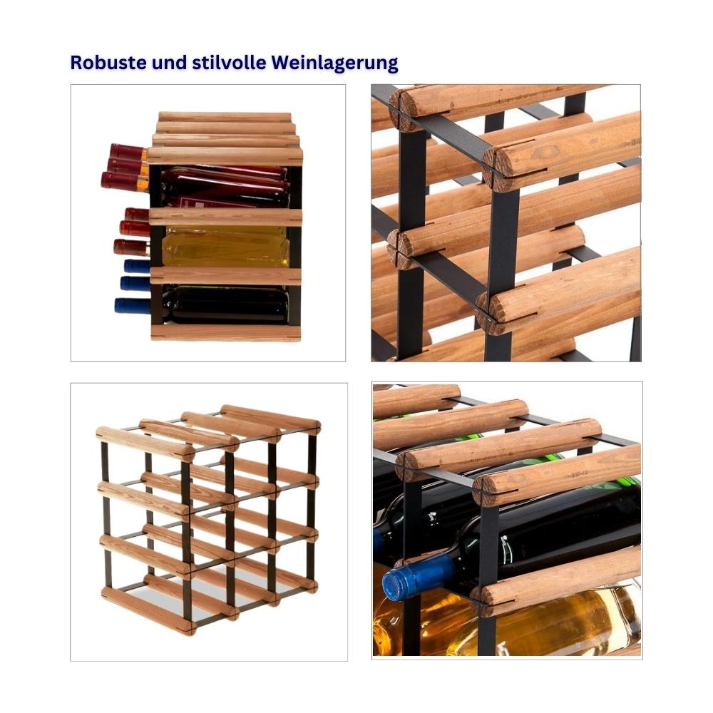 PROREGAL Modulair Wijnrek Vinotega Mod Metaal HxBxD 32,5 x 32,5 x 24,5 cm 3 x 3 Flessen Massief Dennenhout Bruin Geolied
