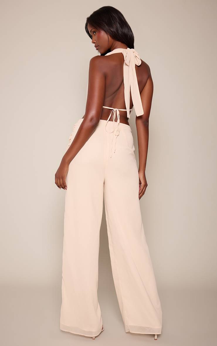 Crème Combinaison-pantalon En Mousseline À Décolleté Plongeant Et Détail Drapé