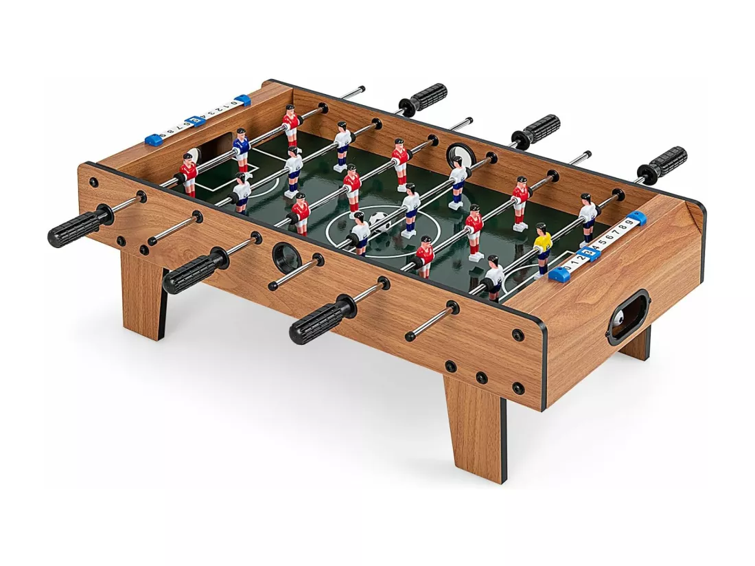 Baby-Foot en Bois avec Poignée Durable & 18 Joueurs, Table de Jeu avec 2 Ballons & 2 Tableau de Bord, Jouets pour Adulte et Enfant pour Fête, Bar, Salle de Jeux, 69 x 36 x 24 cm