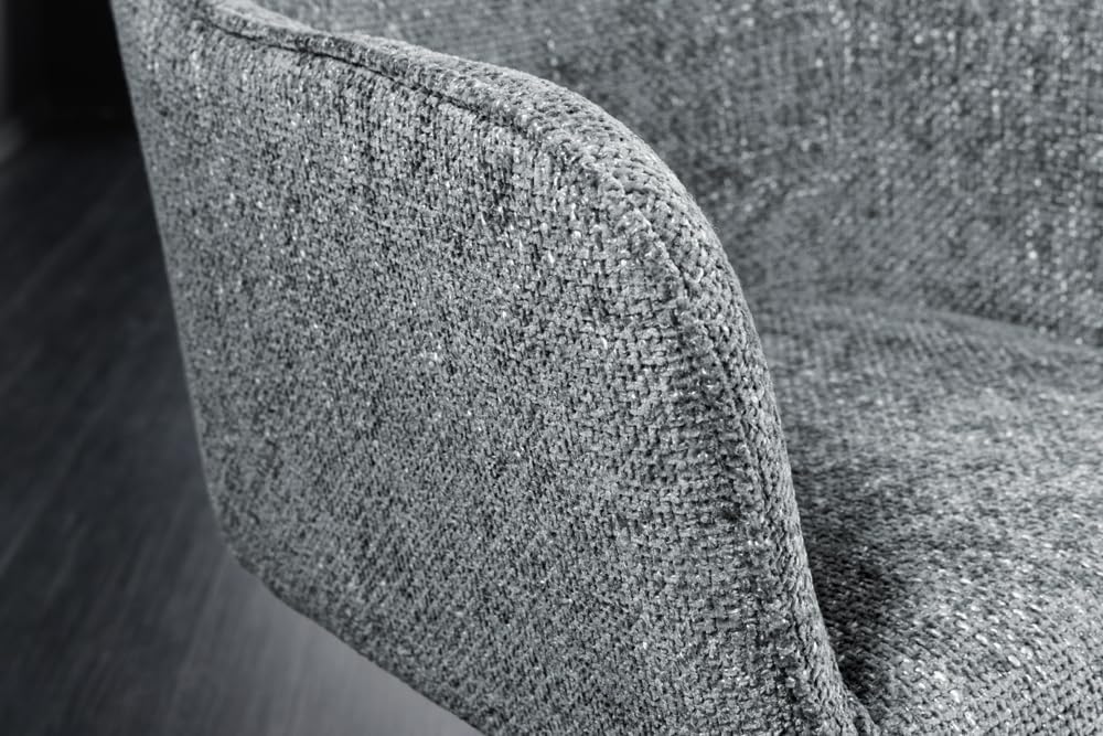 Riess Ambiente Drehbarer Stuhl Verona grau Strukturstoff mit Armlehne Metallbeine schwarz Esszimmerstuhl Küchenstuhl