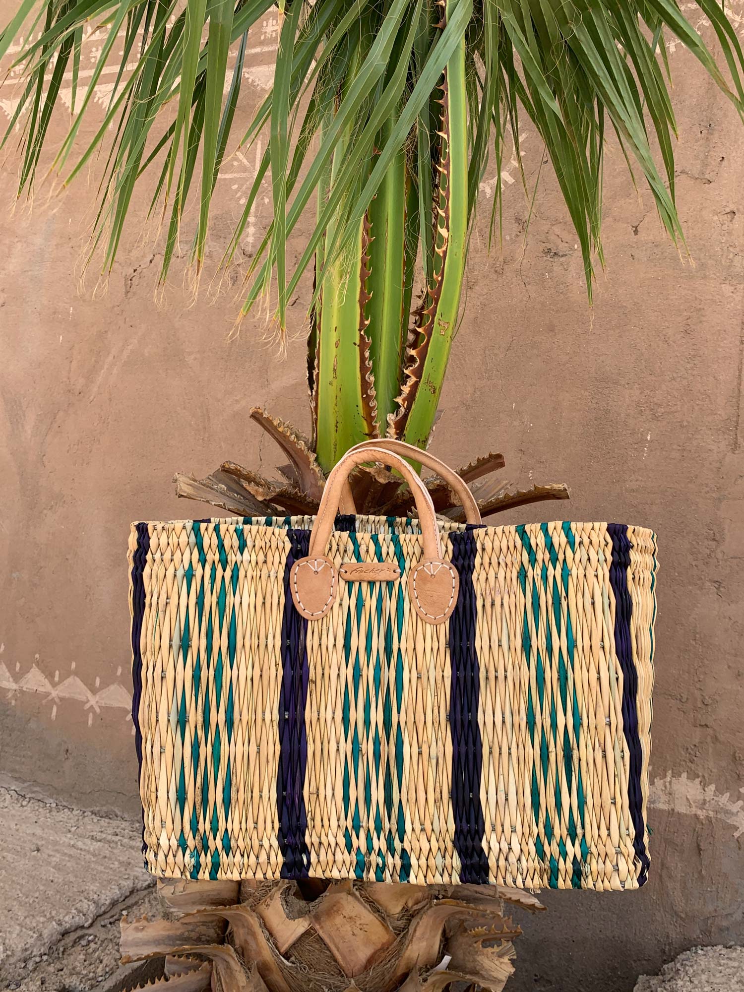 2er-Set Palmblatt-Taschen, natur, gestreift günstig bestellen