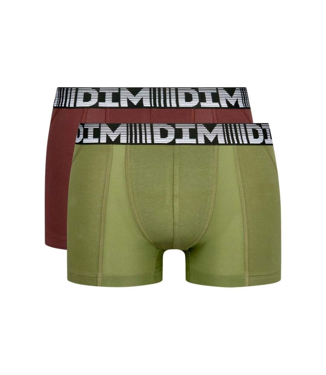 DIM Lot de 2 Boxers Homme Coton 3D FLEX AIR Kaki Bordeaux