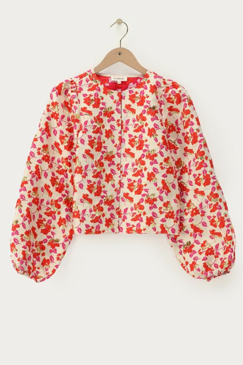 Beige jacquard bloemen top met lange mouwen