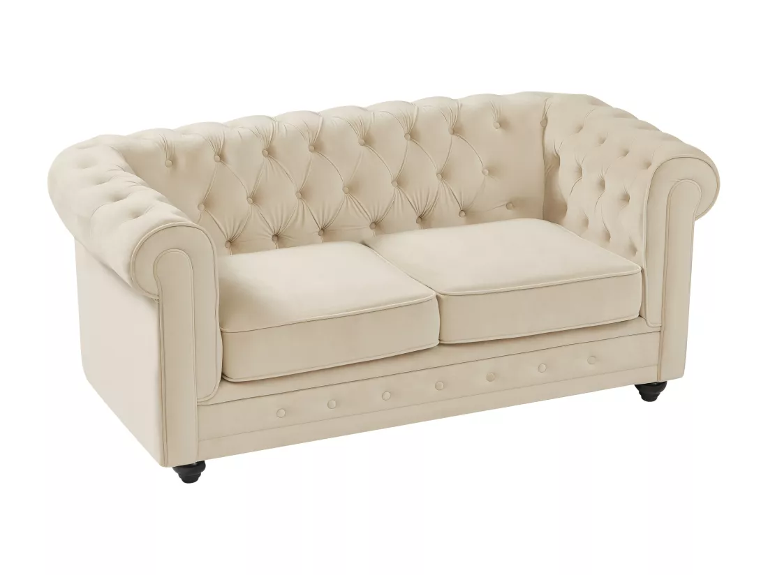 Canapé 3 places, 2 places et fauteuil en velours beige CHESTERFIELD