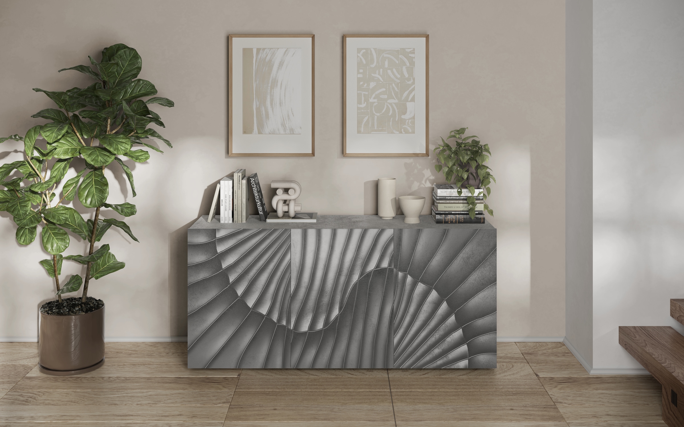 INOSIGN Sideboard »Snake, Kommode, Anrichte, Stauraummöbel Breite 181 cm, Siebdruck-Front« moderne Wohnmöbel, 3 Türen, viel Stauraum, stilvoll und funktional