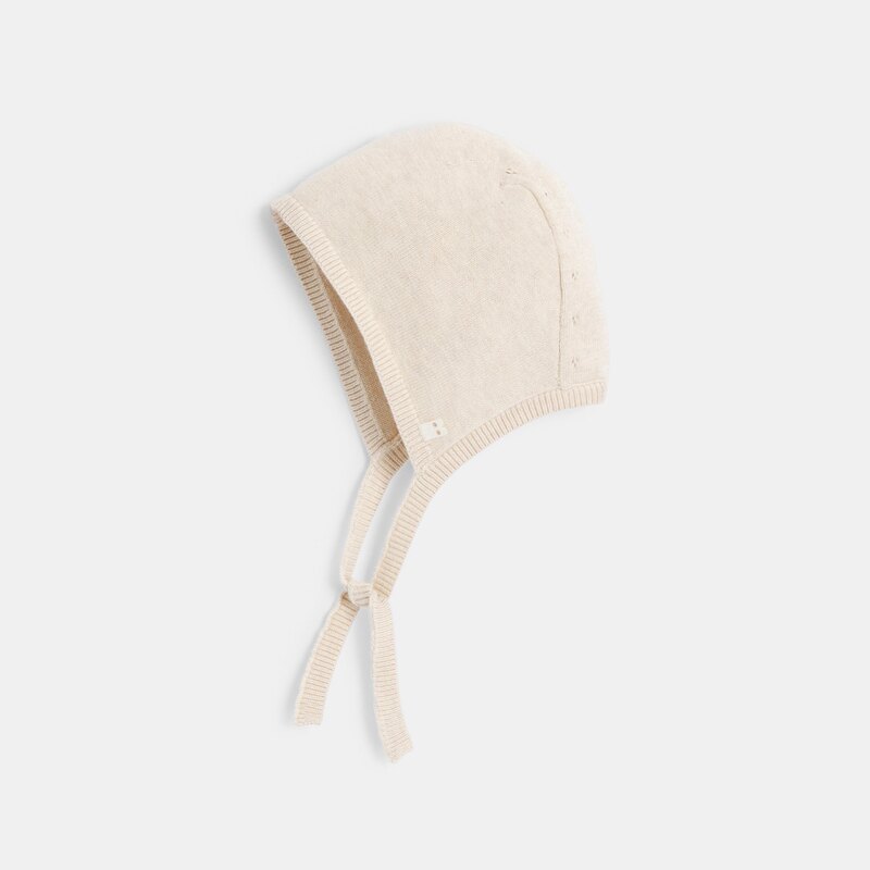 Bonnet béguin en maille tricot rose bébé fille Beige