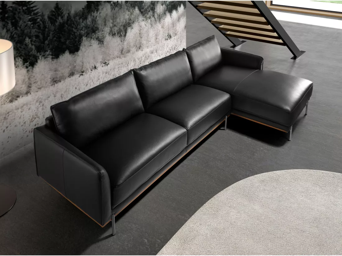canapé d'angle droite en cuir noir 6197 ANGEL CERDA
