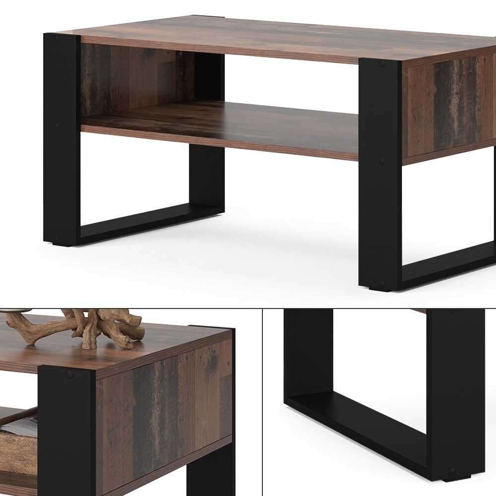 Vicco Couchtisch Olli Antikholz-Optik Schwarz 92 x 45,6 cm mit Ablage
