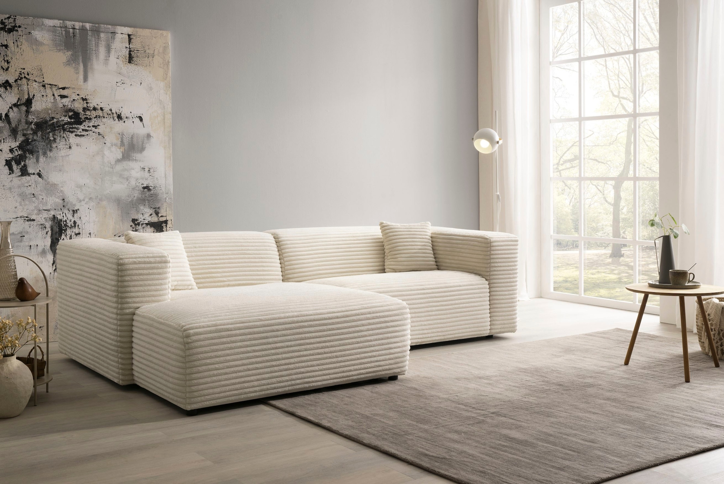 Home affaire Ecksofa »BAKELS, L-Form in Cord oder Boucle-Stoff, moderne Couch« wahlweise Recamiere rechts/links, bequemer Sitzkomfort