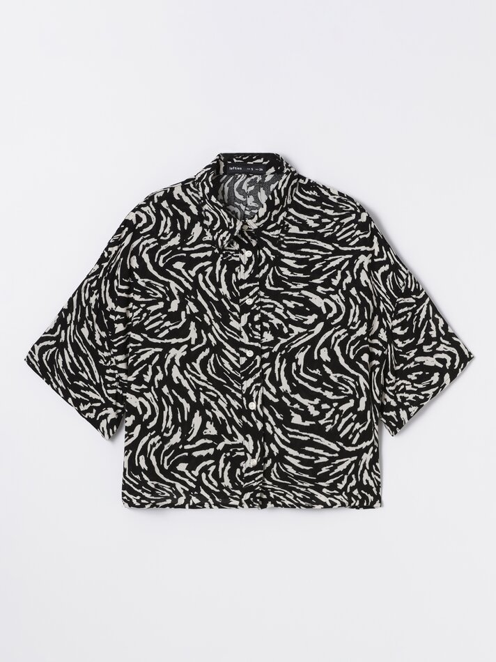 Camisa curta cropped de chambray - Cru/preto