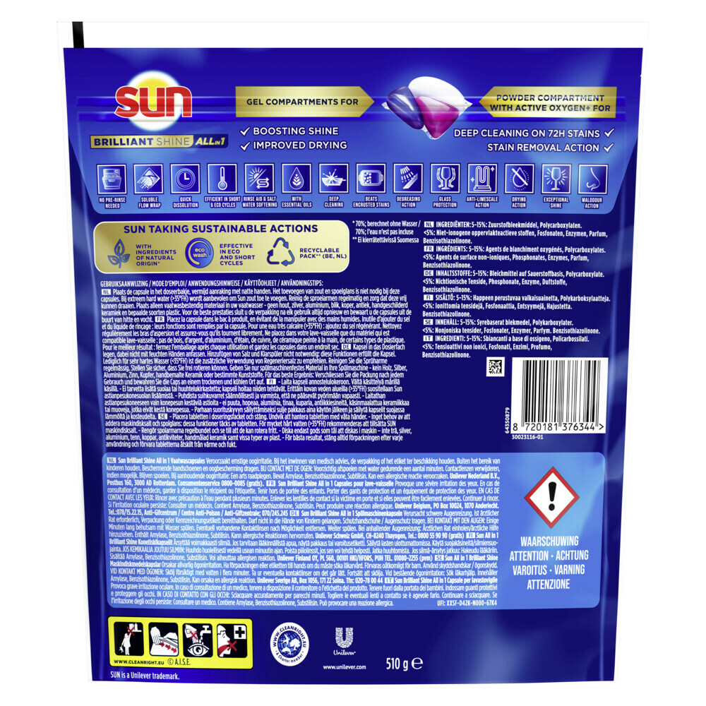 Sun Brilliant Shine All-in 1 Vaatwascapsules34 stuks