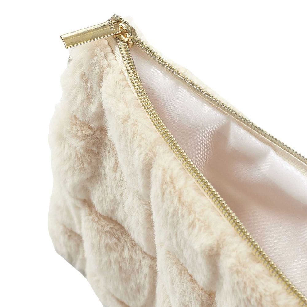 Pochette de maquillage - Fourrure synthétique - Blanc - Beige