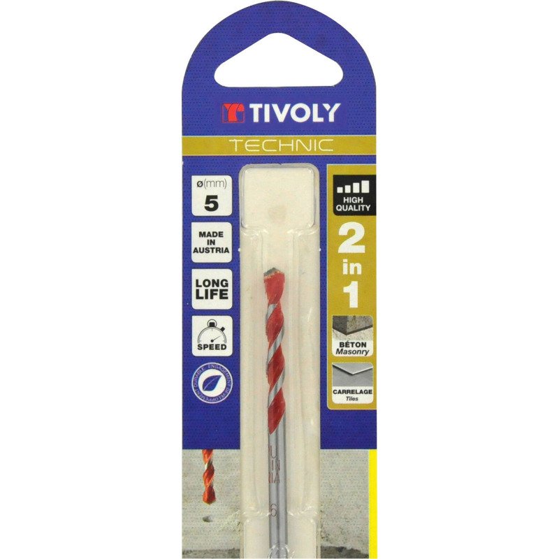 Foret béton-carrelage 2 en 1 Tivoly Technic rouge