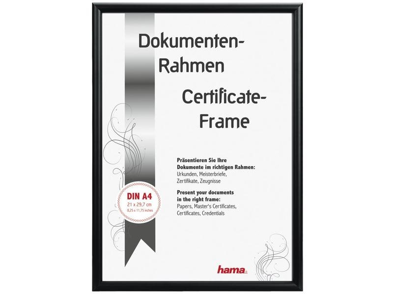 Hama Bilderrahmen Detroit für Dokumente A4, Schwarz Zertifikatsrahmen mit matt eloxiertem und gebürstetem Aluprofil