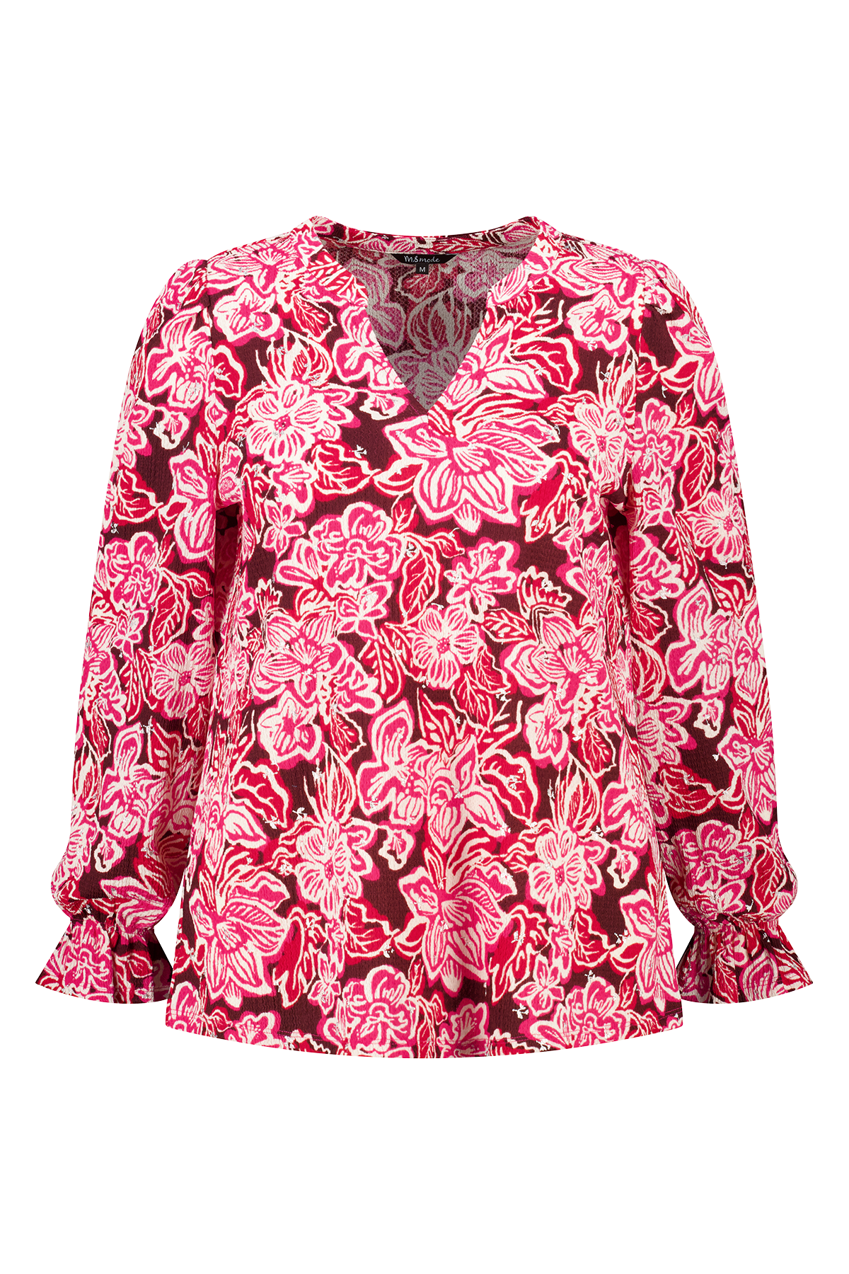 Top met print en stuctuur Multi Pink-Rood