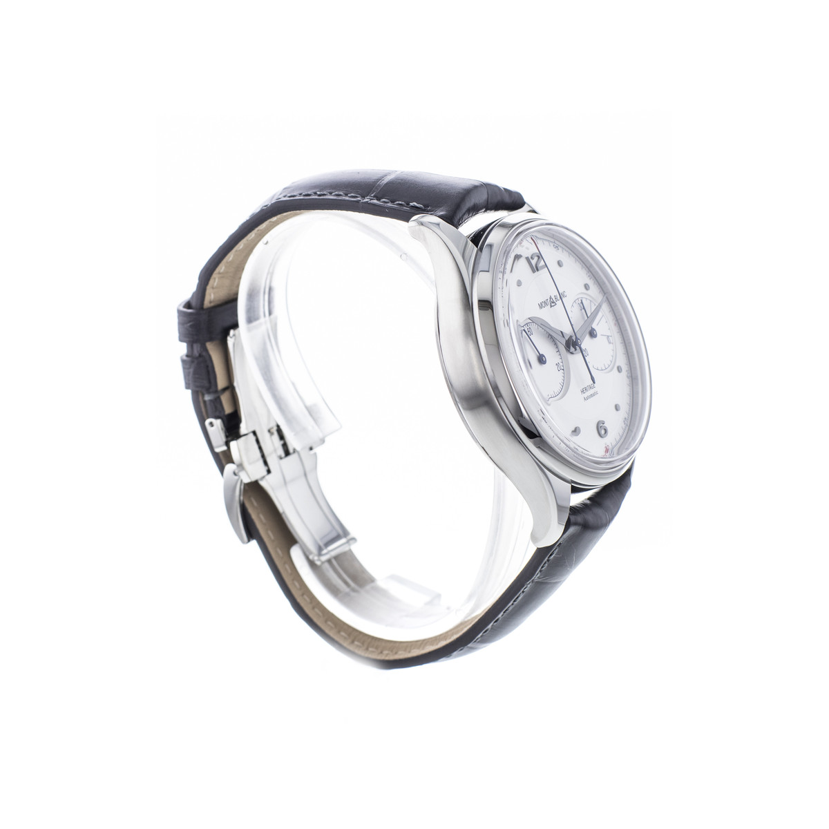 Montre d'occasion Montblanc Heritage homme chronographe automatique acier bracelet cuir noir