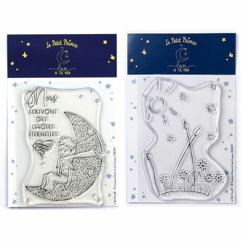2 tampons transparents le petit prince lune et paysage