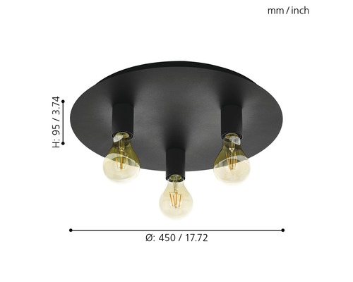 3-lichts plafondlamp Ø 45cm Passano zwart