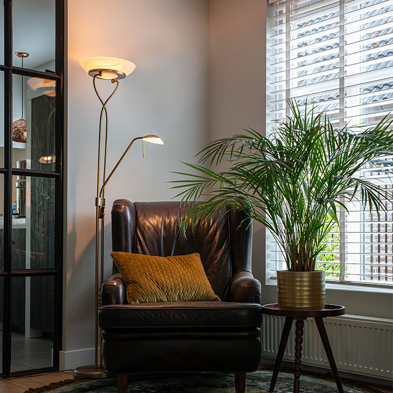 Vloerlamp brons incl. LED en dimmer met leeslamp - Empoli