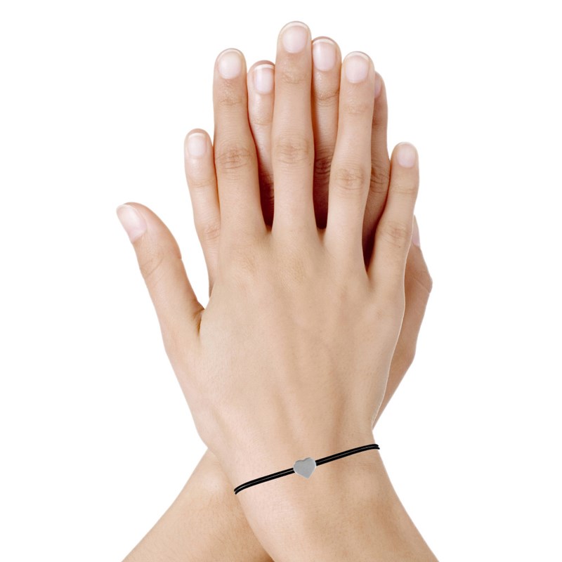 Bracelet Lien Mon Petit Coeur Argent et Perle de Larimar - Noir