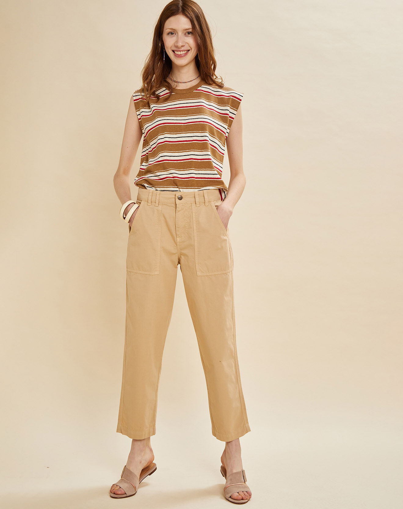 Chloé Stora T-Shirt en Lin & Coton Fanny camel