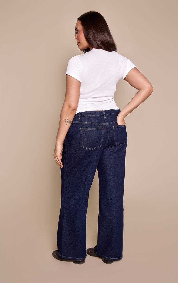 Bleu Indigo Jean Droit Taille Haute Stretch Bleu Moyen Grande Taille