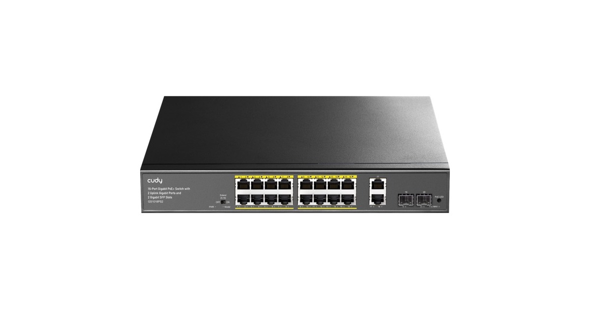 Cudy16-GbE PoE+ Switch with 2 Uplink GbE and 2 Uplink SFP  (Zwart)